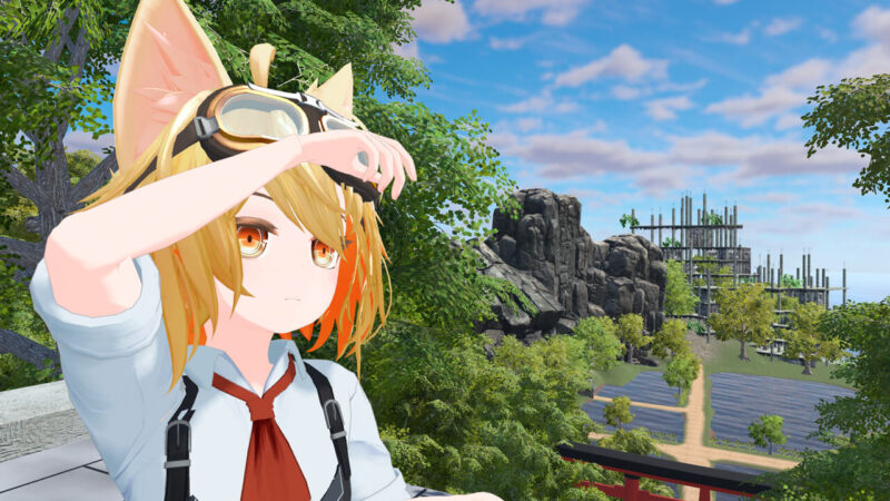 VRChatのワールドで景色を眺める初期アバター(昼)