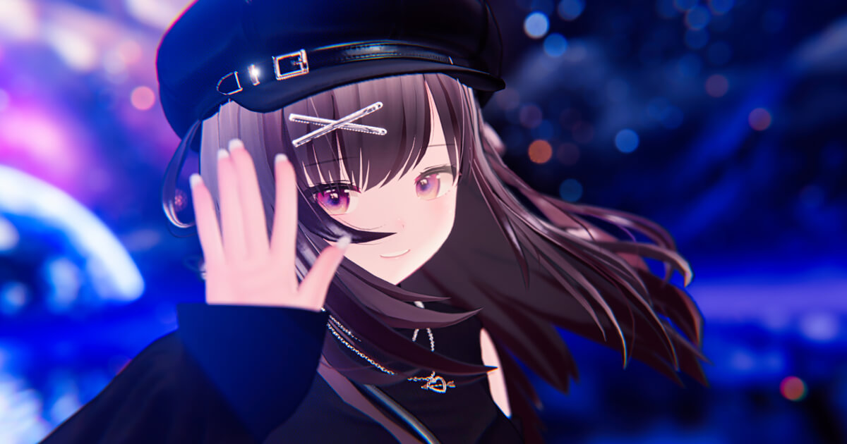 VRChatで撮影したキャラクターがポーズを取っている例